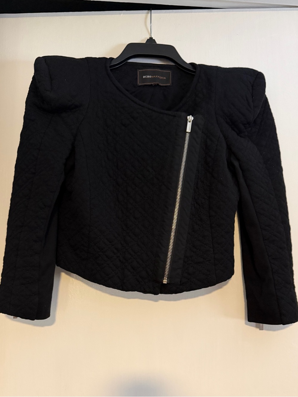 BCBGMaxAzria Black Quilted Asymmetrical Zip Bomber